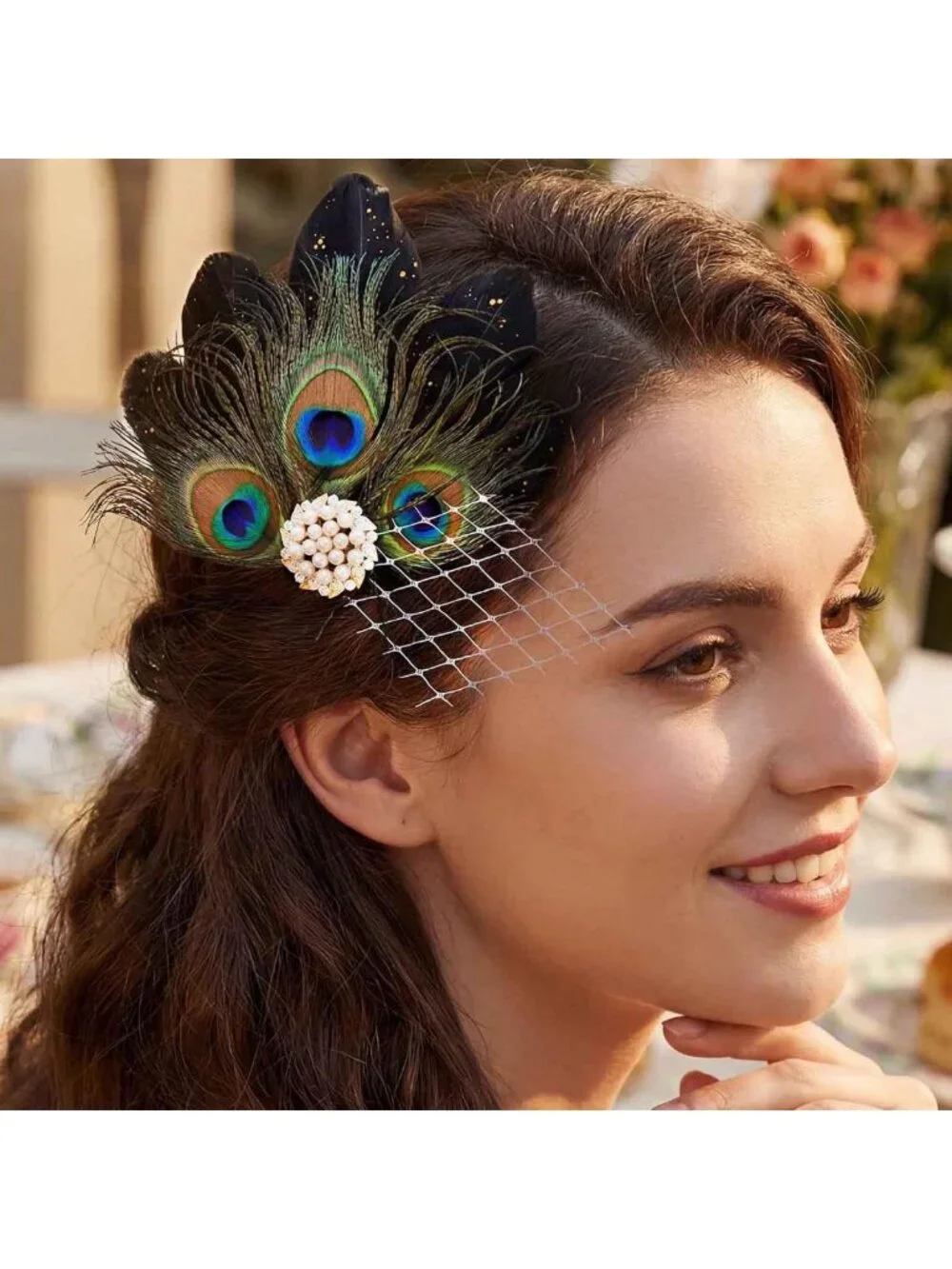 Elegant Peacock Feather Fascinator Hair Clip | 1920s Flapper Headpiece & Gatsby